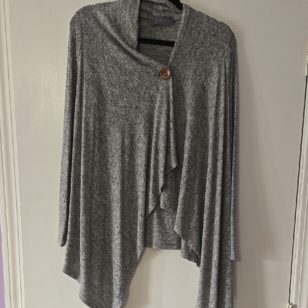 Cherish Gray Asymmetrical Shrug with Draped Collar